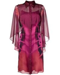 Alberta Ferretti - Butterfly-Print Semi-Sheer Shirt Dress - Lyst