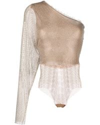 Genny - Batwing-Sleeve Rhinestone-Mesh Bodysuit - Lyst
