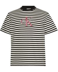 Calvin Klein - T-Shirt Rayé À Logo Poitrine - Lyst
