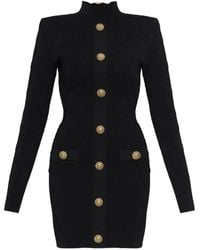 Balmain - Button-Embellished Diamond-Knit Mini Dress - Lyst