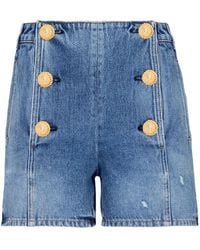 Balmain - High Waist Denim Shorts Met Knopen - Lyst
