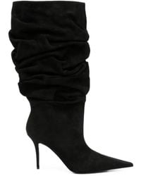 AMINA MUADDI - Anok Bootie 90 Suede Draped Knee-High Boots With Stiletto Heels - Lyst