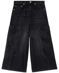 Ganni - Floral-Embroidered Cargo Jeans - Lyst