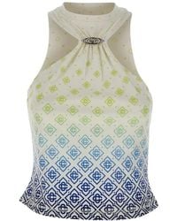 CASABLANCA - Printed Draped Monogram Draped Top - Lyst