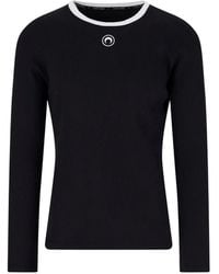 Marine Serre - T-Shirt En Jersey Côtelé Bicolore À Logo Moon Et Manches Longues - Lyst