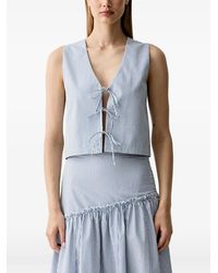 Benetton - Striped Tie-Fastening Sleeveless Blouse - Lyst