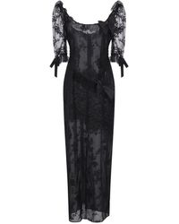 Alessandra Rich - Maxi Chantilly Lace Bow-Detail Lace-Panelled Dress - Lyst