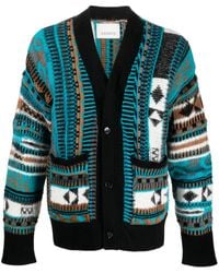 Laneus - Buttoned Patterned Intarsia-knit Cardigan - Lyst