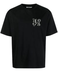 Palm Angels - Logo-embroidered Cotton-jersey T-shirt - Lyst