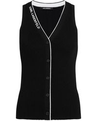 KARL LAGERFELD - Top De Punto Con Cuello En V Y Logo - Lyst