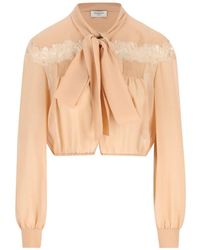 Saint Laurent - Lavallière Lace-Detail Blouse - Lyst