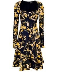Versace Jeans Couture - Abito Corto Svasato Con Stampa Barocca - Lyst