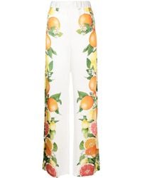 Stella McCartney - Fruit-Print Silk Palazzo Trousers - Lyst