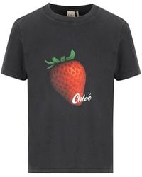 Chloé - Strawberry-Print Logo-Print T-Shirt - Lyst