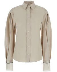 Brunello Cucinelli - Stretch Cotton Poplin Shirt With Shiny Silk Cuffs - Lyst