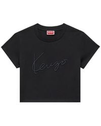 KENZO - Signature-Embroidered Cropped T-Shirt - Lyst