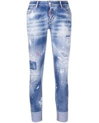 DSquared² - Distressed Logo-embroidered Slim Jeans - Lyst