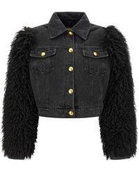 Twinset - Textured-Sleeve Cropped Denim Jacket - Lyst