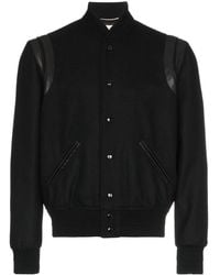 Saint Laurent - Leather-trimmed Wool Bomber Jacket - Lyst