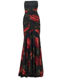 Carolina Herrera - Rose-Print Chiffon Bustier Gown - Lyst