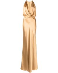 Michelle Mason - Vestido de fiesta drapeado con cuello halter - Lyst