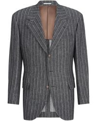 Brunello Cucinelli - Linen Chalk Stripe Chevron Tailor Blazer With Metal Buttons - Lyst