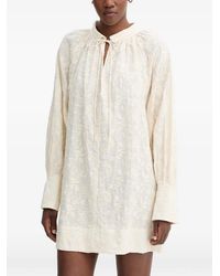 Munthe - Betulli Floral-Embroidered Long-Sleeved Tie-Neck Mini Dress - Lyst
