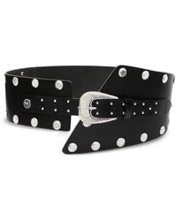 Pinko - Leather Belt With Studs And Strap, 15 Cm - Lyst
