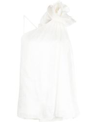 Aje. - Flower-appliqué Linen-silk Top - Women's - Linen/flax/polyester/silk - Lyst