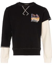 NOUNION Fuego Print Layered Cotton T Shirt in Black for Men NOUNION Fuego Print Layered Cotton T Shirt in Black for Men