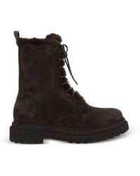 Brunello Cucinelli - Suede Boots With Shearling Lining And Shiny Monili Loop Detail - Lyst