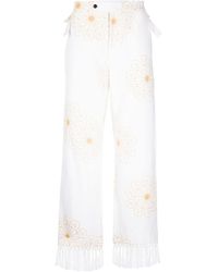 Bode - Embroidered Frayed Straight-leg Trousers - Lyst