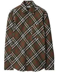 Burberry - Plaid Wool Shirt With Button-Down Front - Lyst