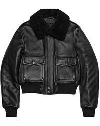 Ami Paris - Shearling-collar Leather Jacket - Lyst
