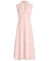 Alberta Ferretti - Ruffled Floral-Embroidered Midi Dress - Lyst
