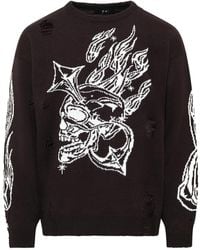 THUG CLUB - Chrome Skull Distressed-Knit Sweater - Lyst