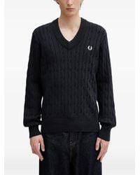 Fred Perry - Cable-Knit V-Neck Sweater - Lyst