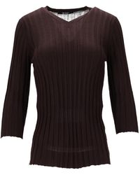 LA ROSE - V-Neck Ribbed Top - Lyst