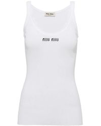 Miu Miu - Ribbed Knit Cotton Tank Top - Lyst