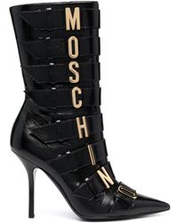 Moschino - 105mm Logo-plaque Leather Boots - Lyst