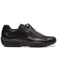 Prada - America's Cup Original Leather And Mesh Trainers - Lyst