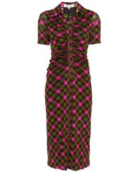 Diane von Furstenberg - Zoey Gingham-Print Ruched Midi Dress - Lyst