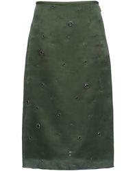Prada - Eyelet-embellished Silk Midi Skirt - Lyst