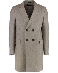 ZEGNA - Notched Lapels Wool Double Breasted Coat - Lyst