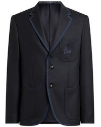 Etro - Single-Breasted Wool Jacket With Pegaso Logo - Lyst