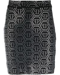 Philipp Plein - Crystal-embellished Monogram-pattern Mini Skirt - Lyst