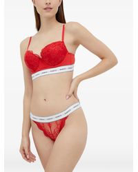 Guess - Belle Lace-Overlay Logo-Band Bra - Lyst