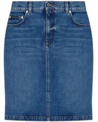 Dolce & Gabbana - Logo-Plaque Denim Mini Skirt - Lyst