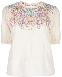 FARM Rio - Embroidered Pintuck-Detail Blouse - Lyst