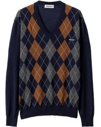 Miu Miu - Wollen Trui Met Argyle Patroon En V-Hals - Lyst